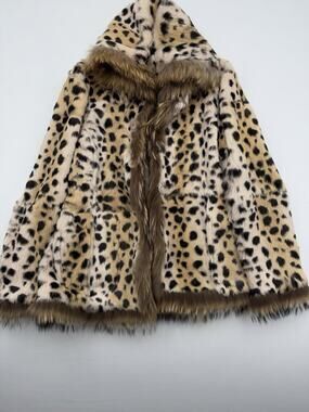 Faux Fur Cropped Multi-Color Animal Print Jacket, Size Large